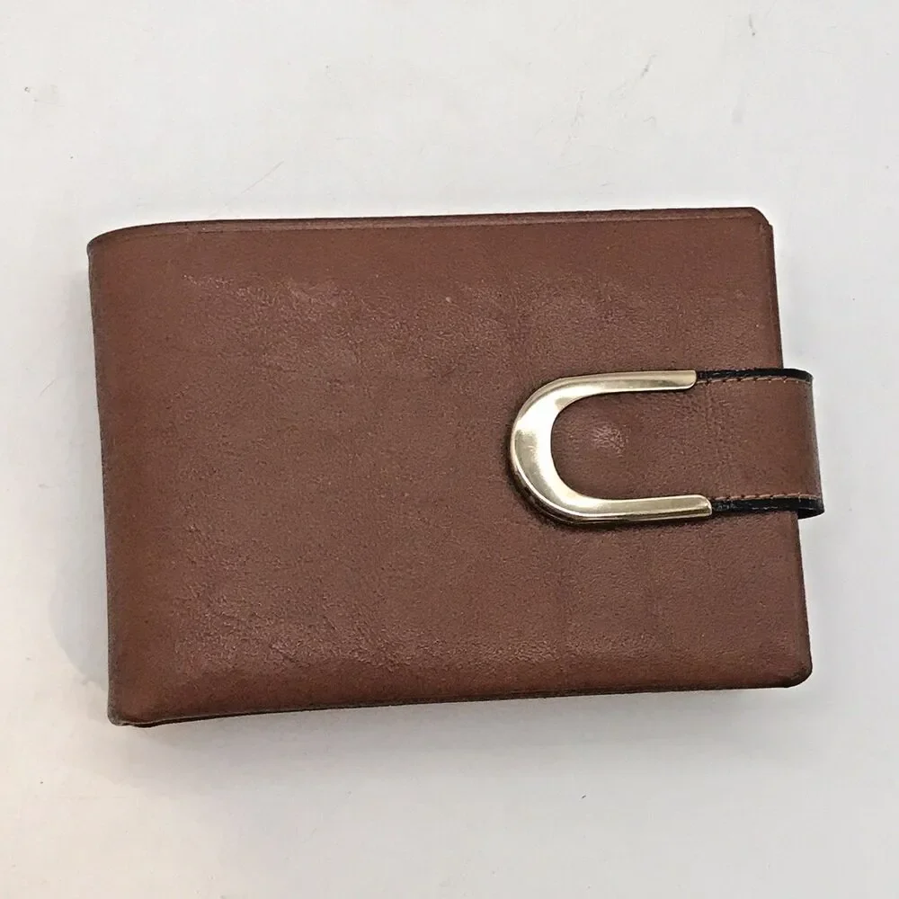 Vintage Buxton Convertible Cognac Leather Bifold Wallet Men's Brown Billfold NOS